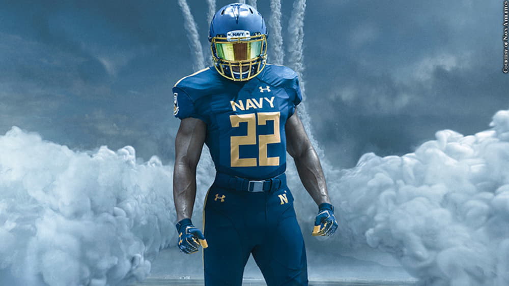 navy football gear under armour